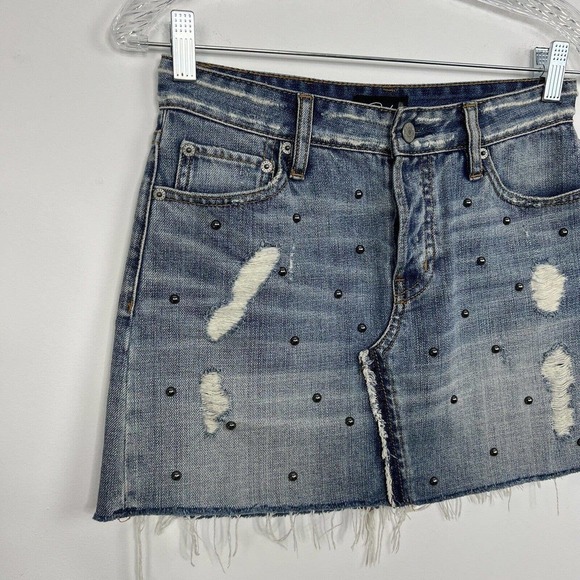 Rails Denim Mini Skirt Size 24 Wynonna Studded Distressed Button Fly Raw Hem - Picture 4 of 10